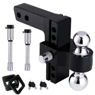 Imagem de Engate de reboque ajustável (serve para receptor de 5 polegadas) bola sólida dupla de 5 cm e 2-5/40.6 cm (5.4 kg GTW), engate de reboque de alumínio resistente de queda e elevação de 15 cm com 4