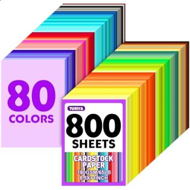 Imagem de 800 folhas de papelão colorido de 21,6 x 28 cm, 80 cores sortidas, 180 g/m2/29,5 kg, papel para impressão, confecção de cartões, artesanato DIY, material escolar infantil, decorações de festa