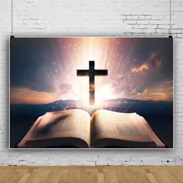 Imagem de Fundo de cruz brilhante Jesus Cristo, crença, aberto, livro bíblico, luz sagrada, pano de fundo de Páscoa para eventos de igreja, decorações de festa de Páscoa, suprimentos de estúdio fotográfico