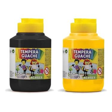 Imagem de Kit 2 Potes Tinta TEMPERA GUACHE Acrilex - 250ml - PRETO e AMARELO - 0