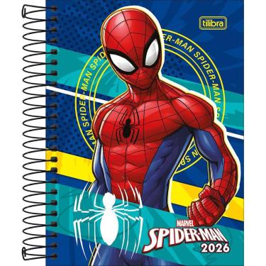 Imagem de Tilibra - Agenda Espiral Diária 11,7 x 16,4 cm Spider-Man 2026 - Listras Verdes e Amarelas