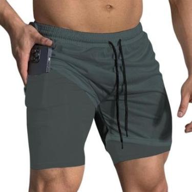 Imagem de Short Treino Dry Térmico 2 em 1 com Bolso para Aparelhos Cel e Porta-Toalha Calção Fitness Academia-Masculino