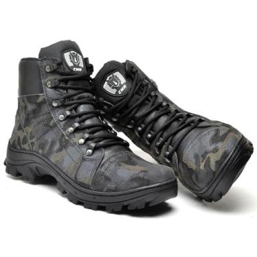 Imagem de Bota Coturno Masculina Tática Exercito Couro Cano Baixo Camuflada Mili
