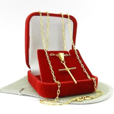 Imagem de Corrente Masculina 60cm 1mm Cruz 30mm Banhado Ouro 18K CR791 - Wnbijou