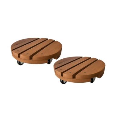 Imagem de Kit Suporte Botijão De Gás Vaso De Planta Com Rodinha Redondo De Madeira(2 unidade)