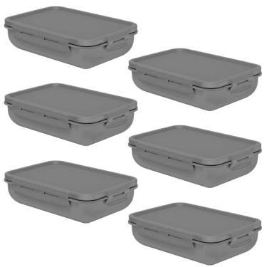 Imagem de Kit 6 Potes Marmita Hermética Ou Marmitou Retangular Preta