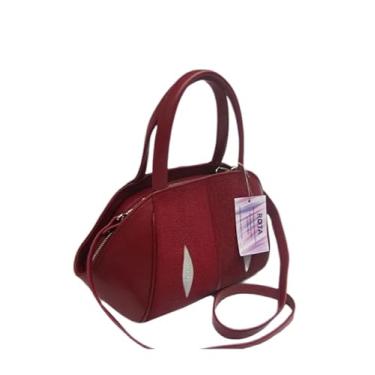 Imagem de Bolsa feminina de couro legítimo exótico Stingray Skin de designer clássico autêntico bolsa de ombro feminina pequena, Rosa choque