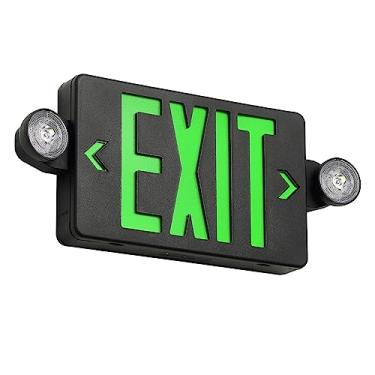 Imagem de TANLUX Placa de saída verde com luzes de emergência, luz LED de saída de emergência com bateria reserva, caixa preta, certificação UL, AC 120/277V, combinação de luzes de emergência comerciais para