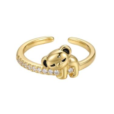 Imagem de Lindo anel de empilhamento ajustável de zircônia cúbica de coala para mulheres anel de dedo rosa com estatuto de animal de cristal aberto e ajuste confortável, aliança de noivado delicada, joia de