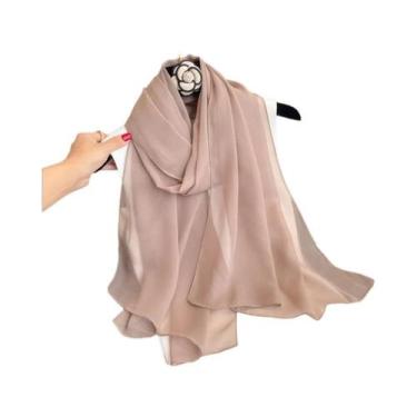 Imagem de Lenço Chiffon Feminino Liso Estilo Panamá, Xale Longo Protetor Solar, 