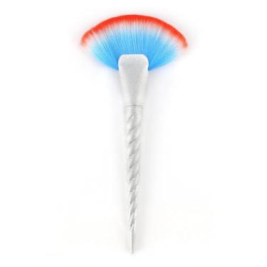 Imagem de Pincel de maquiagem grande e macio para realçar o contorno e acabamento em pó com cerdas afuniladas fofas em azul