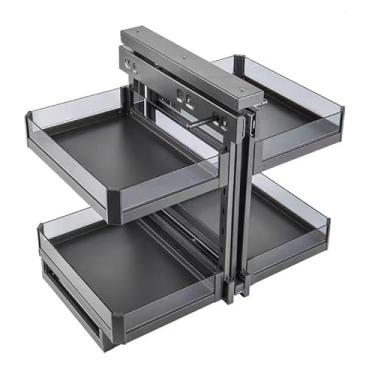 Imagem de Organizador de armário de canto cego resistente de 2 camadas - Organizador deslizante de armário de cozinha com 4 prateleiras para abrir canhoto/direito - 900