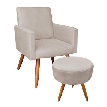 Imagem de Kit 01 Poltrona com 01 Puff Larissa Suede Pés Palito Castanho D'Rossi 