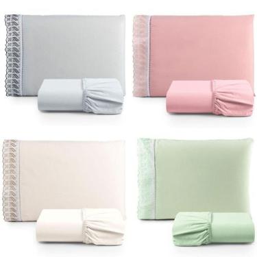 Imagem de Kit Jogo de Cama Lençol Lese Solteiro 2 Peças com 4 Un. Cores 2 - 100%