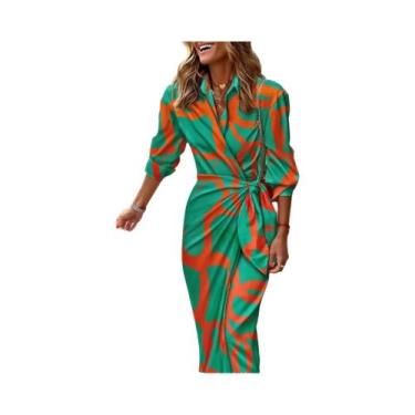 Imagem de Vestido Casual Elegante Feminino Com Estampa E Gola Lapela Estilo Cami