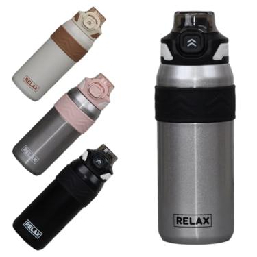 Imagem de Garrafa Térmica Inox 600ml com Canudo e Trava para Água Café, Tampa Flip 2 em 1, Alça de Transporte, Antivazamento, Trabalho Escola Dia a Dia Fundo Emborrachado (Prata)