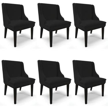 Imagem de Kit 6 Cadeiras Estofadas Para Sala De Jantar Base Fixa De Madeira Preto Lia Linho Preto - Ibiza