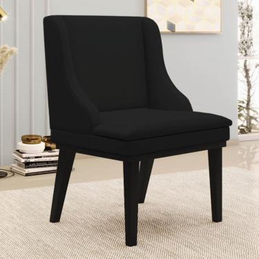 Imagem de Kit 6 Cadeiras Estofadas Para Sala De Jantar Base Fixa De Madeira Preto Lia Linho Preto - Ibiza