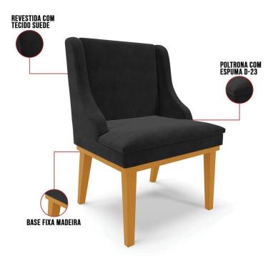 Imagem de Cadeira Estofada Para Sala De Jantar Base Fixa De Madeira Castanho Lia Suede Preto - Ibiza