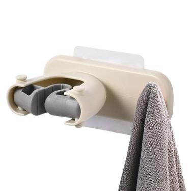 Imagem de Suporte Vassoura Rodo Parede Adesivo Porta Multifuncional 2 Em 1 Gancho Pendura Pano Toalha Guarda