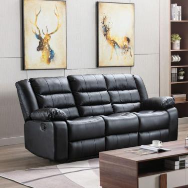 Imagem de Poltrona Reclinável Manual De Cinema Oscar 3 Lugares Porta Copos/massagem/aquecimento Pu Preto G31 - Laura Lar