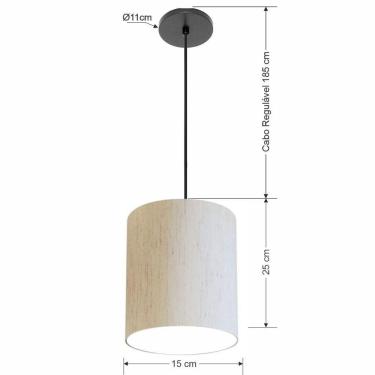 Imagem de Lustre Luminária Pendente Vivare Free Lux Pe-4104pr Cúpula Em Tecido 15x25cm Linho Bege Canopla Preta E Fio Preto