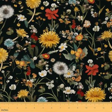 Imagem de jejeloiu Tecido floral da Yard Flor Primavera Verão Tecido de estofamento natural para cadeiras flores silvestres botânico à prova d'água decoração interna ao ar livre para projetos de artesanato de