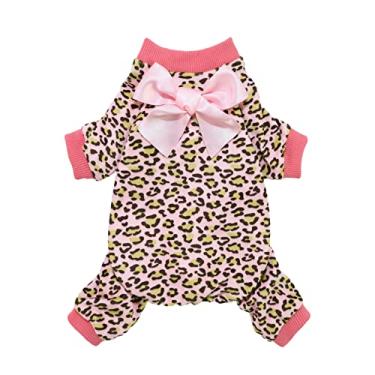 Imagem de Fitwarm Pijama de leopardo para cães, roupas de lã para cães pequenos, meninas com pernas, macacão para animais de estimação, roupa de gato, rosa, 2GG