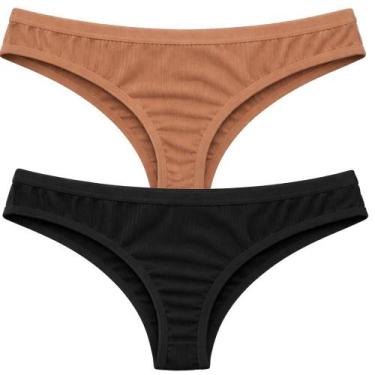 Imagem de Kit 2 Kit Calcinha Fio Dental Canelada Moda Feminina Forro Algodão Lin