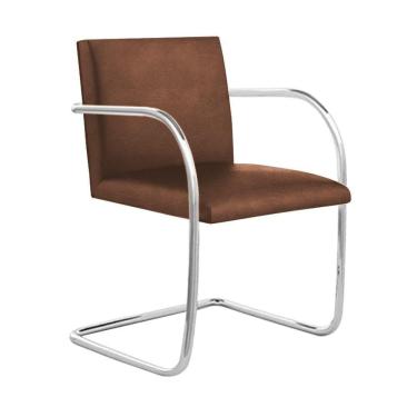 Imagem de Cadeira Brno Couro Natural Marrom Tubular Cromada