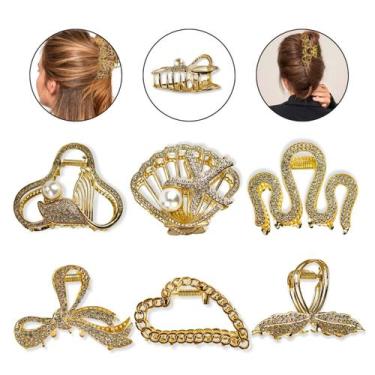 Imagem de Kit Mix 6 Presilhas Metal Dourado Penteado Cabelo Semi Preso Hair Femi