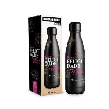 Imagem de Garrafa Térmica Metal Neo - Felicidade Vire Rotina - 500ml - Brasfoot
