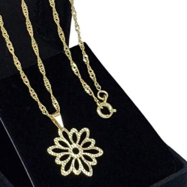 Imagem de Cordão Com Pingente Flor Banho De Ouro 18k 3300 - Trs Chic Joias, Dour