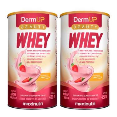 Imagem de Kit 2 DermUp Beauty Whey Sabor Iogurte de Morango  450g Maxinutri
