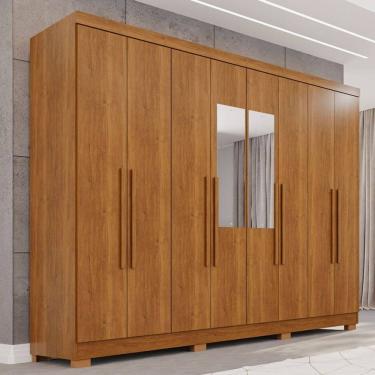 Imagem de Guarda-Roupa Casal Pinheiro 8 Portas 4 Gavetas com Pés e Espelho Cinamomo - Pnr Móveis