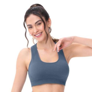 Imagem de Top Fitness Nadador Jacquard com Bojo Removível Azul Índigo Escuro - Z