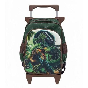 Imagem de Mochila Escolar Infantil Com Rodinhas Dinossauro Verde - Gv Bolsas