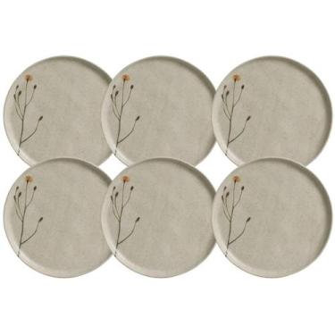 Imagem de Jogo 6 Pratos Rasos Cerâmica Porto Brasil Cinza 27cm Bio Campestre Mes