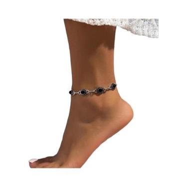 Imagem de Tornozeleira Boho Vintage Com Miçangas Azuis E Pedras Naturais Para Mu