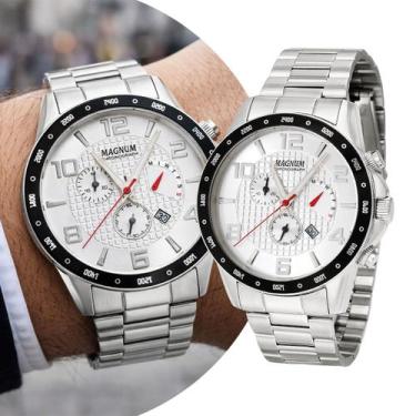 Imagem de Relógio Masculino Prata Cronógrafo de Pulso com Caixa e Pulseira de Aç