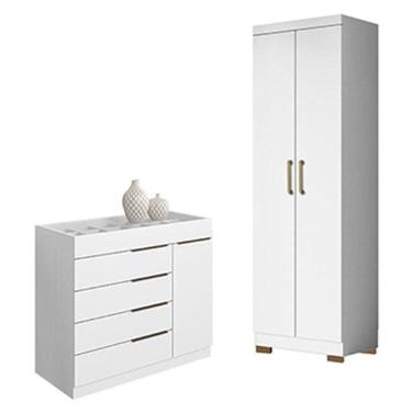 Imagem de Cômoda Sapateira Sevilha 2004147 E Armário Multiuso 2000191 Branco Tx Com Pés Bronze - Aramóveis