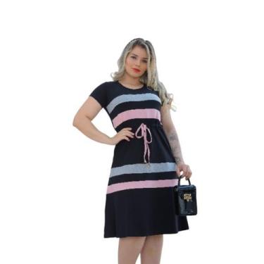 Imagem de Vestido Feminino Godê Listrado Plus Size em Viscolycra Premium - SARAV