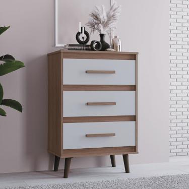 Imagem de Cômoda Retro 3 Gavetas Com Pes Palito Savana Off White