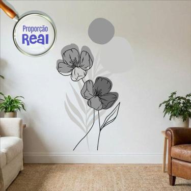 Imagem de Adesivo Floral Boho Cinza Estilo Nórdico 88x150 Minimalista Abstrato