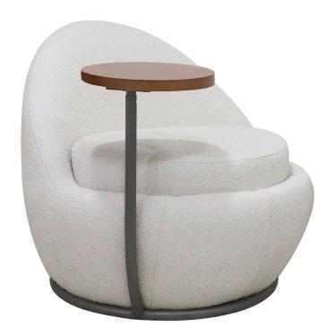 Imagem de Poltrona Kaira Mesa Lateral Direita Fixa Titânio Bouclé Creep Off White - Nexta Casa