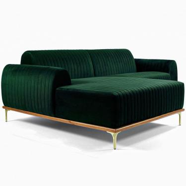 Imagem de Sofá Molino 3 Lugares 230cm Chaise Direito Pés Gold Veludo Verde - Nexta Casa