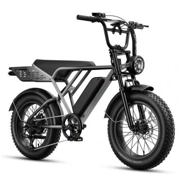Imagem de Bicicleta elétrica Jasion RetroVolt Pro cinza, pneus 20x4, motor 750W pico 3000W, bater...