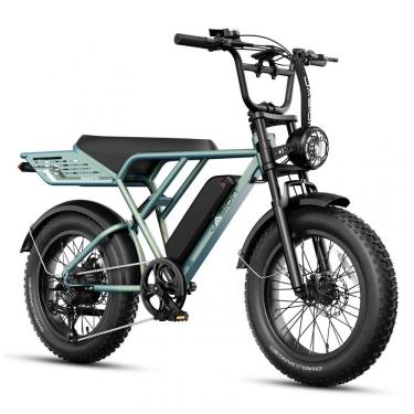 Imagem de Bicicleta elétrica Jasion RetroVolt Pro verde, pneus 20x4, motor 750W pico 3000W, bateria 52V 20Ah, 7 marchas, freios hidráulicos