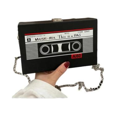Imagem de Bolsa Mini Sling Feminina Em Couro PU Com Formato De Rádio E Estampa D