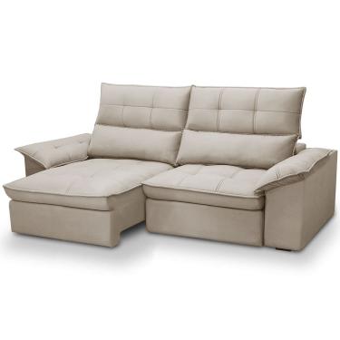 Imagem de Sofá 3 Lugares Retrátil Reclinável Para Sala 230cm Giotto F04 Veludo Bege - Lyam Decor